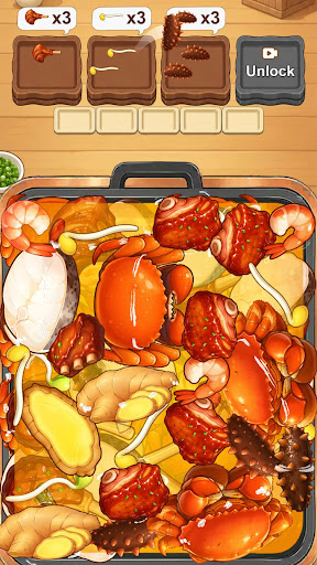 Hot pot gameplay showing a new ingredient arrangement